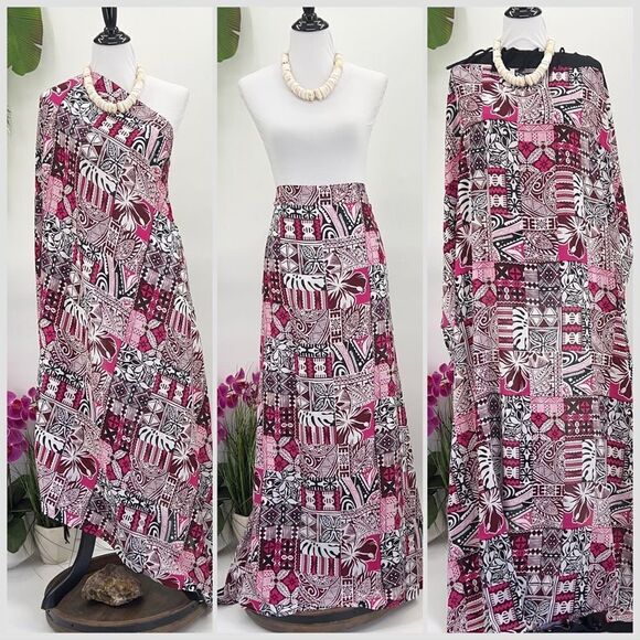 Red/White/Black Tapa Quilt Tropical Design MAXI SARONG Kīkepa Pareo Beach Wrap S - Picture 1 of 5